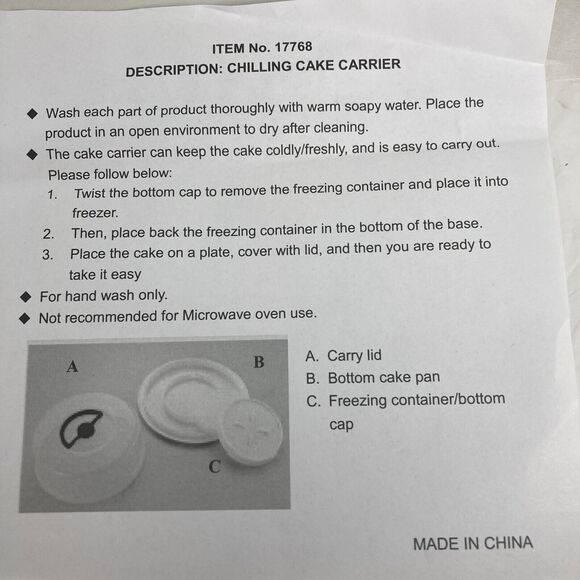 Chilling Cake Carrier Pan Holder Round 10 1/2” Diameter With Freezing Container - Picture 3 of 11